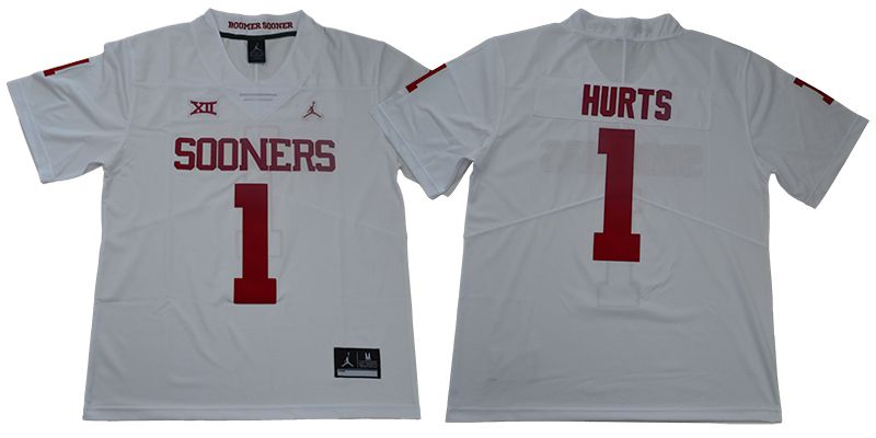Men Oklahoma Sooners #1 Hurts Jordan White NCAA Jerseys
